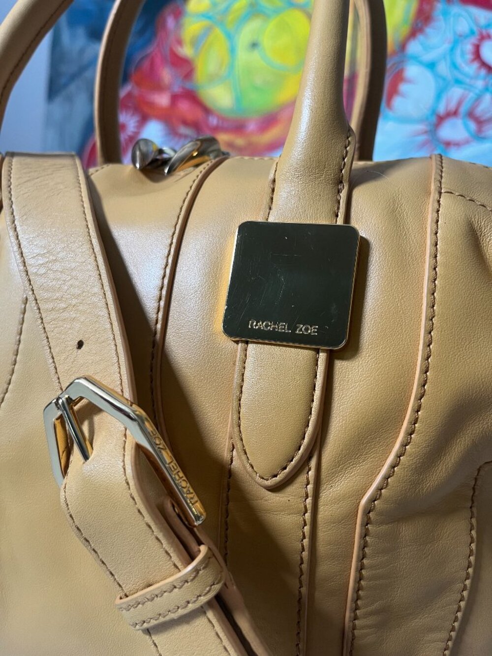 Rachel Zoe Camel Convertible Leather Satchel Bowler Tote Shoulder Bag - Picture 2 of 16